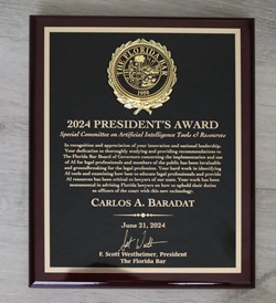 South University President's Award plaque