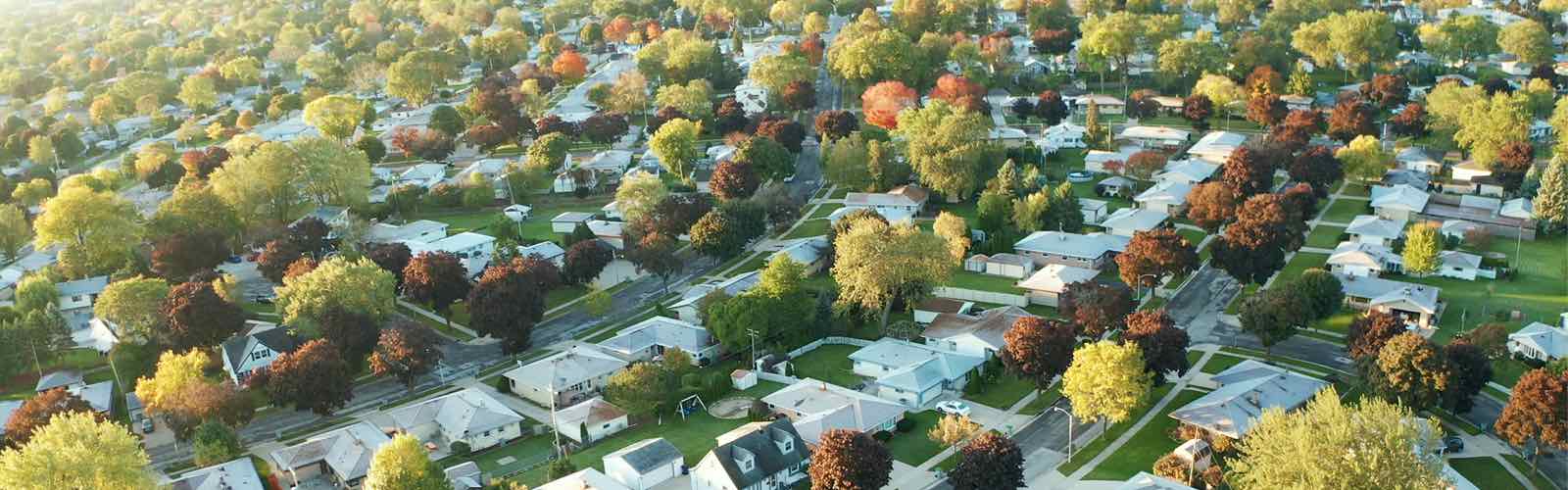 Aerial view of suburban homes